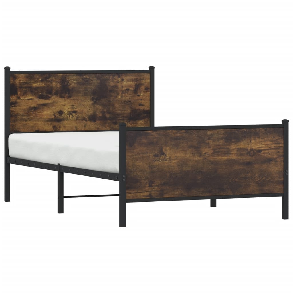 Estrutura de cama sem colchão 100x200 cm metal carvalho fumado