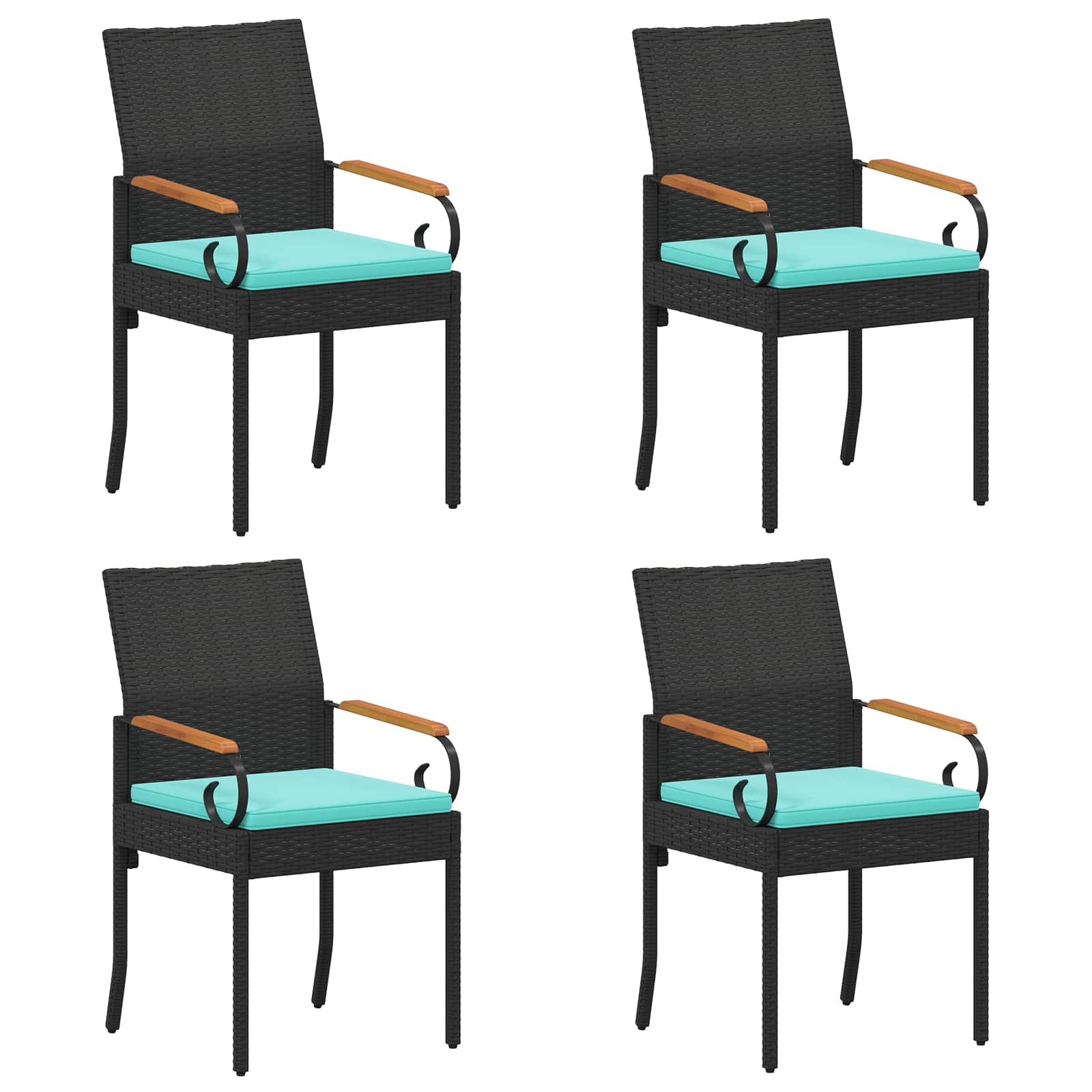 Cadeiras de jardim 4 unid. preto e turquesa polirattan e acácia