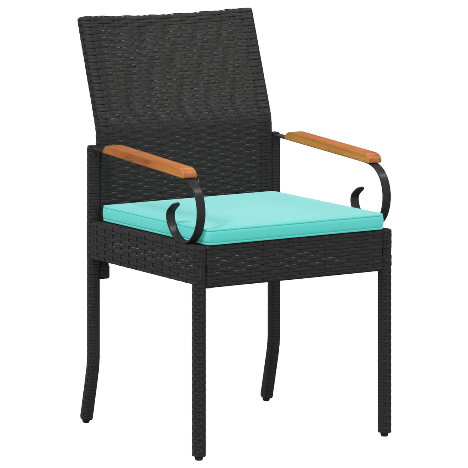 Cadeiras de jardim 4 unid. preto e turquesa polirattan e acácia