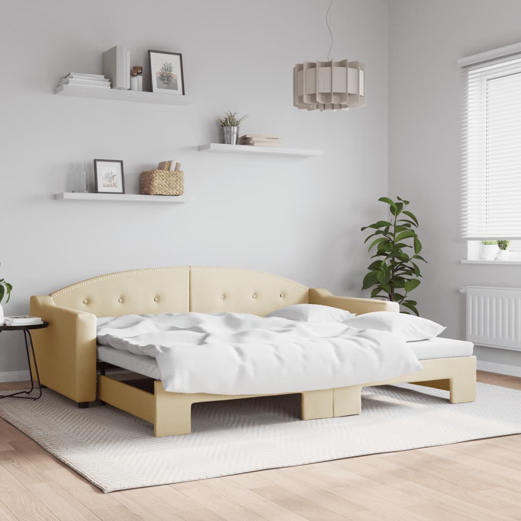 Sofá-cama com gavetão 90x200 cm tecido cor creme