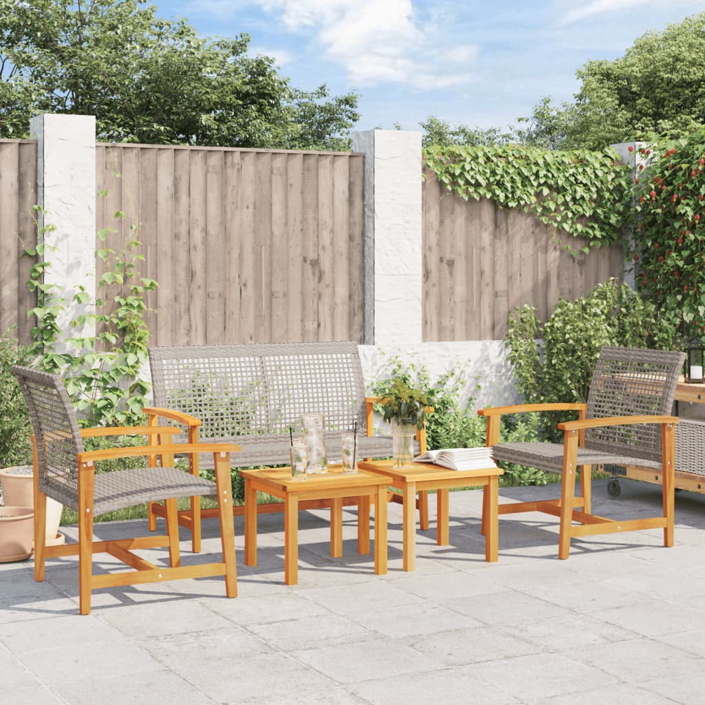 5 Pcs conj. lounge para jardim vime PE e madeira acácia cinza