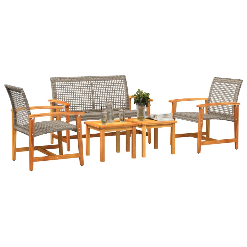 5 Pcs conj. lounge para jardim vime PE e madeira acácia cinza