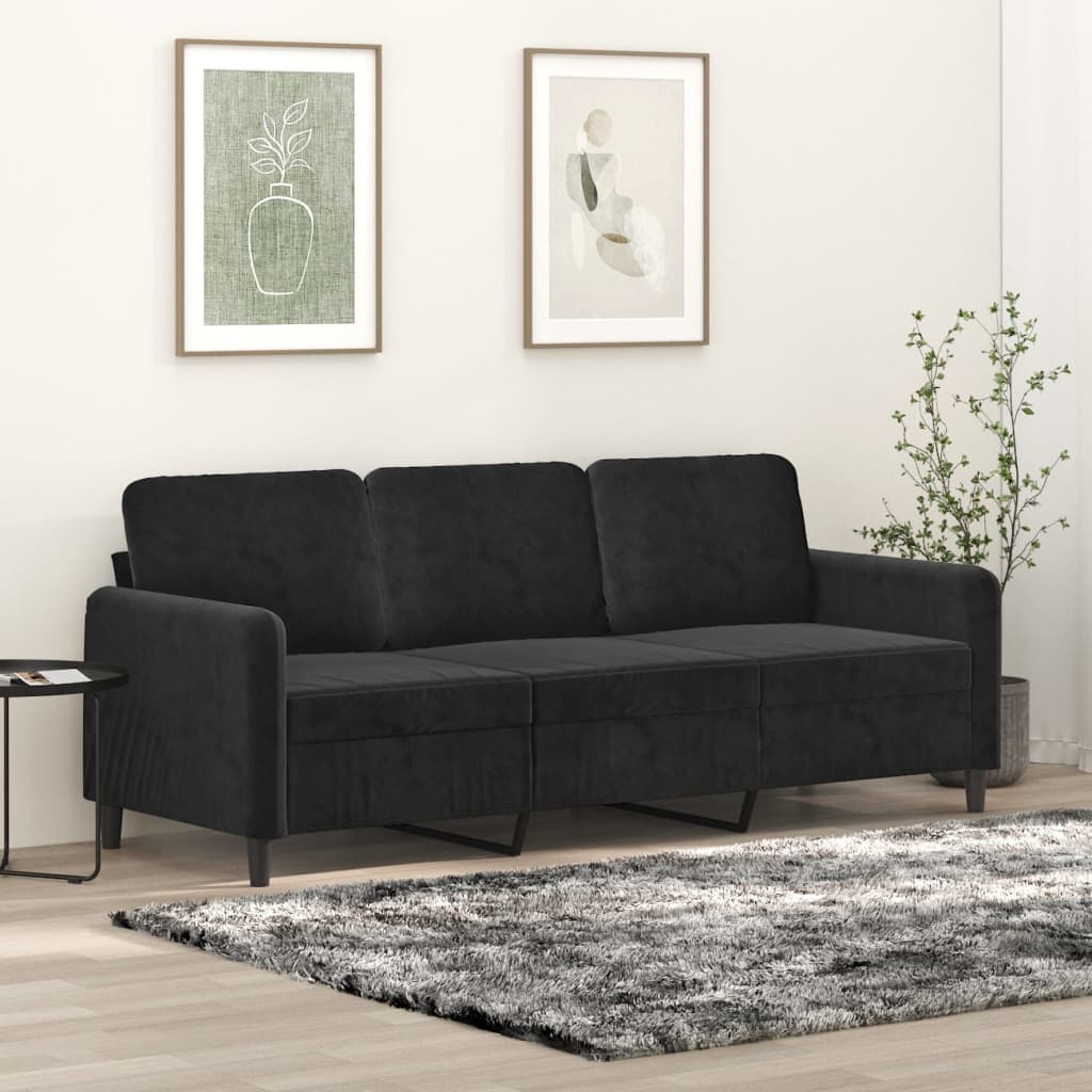 Sofá de 3 lugares 180 cm veludo preto