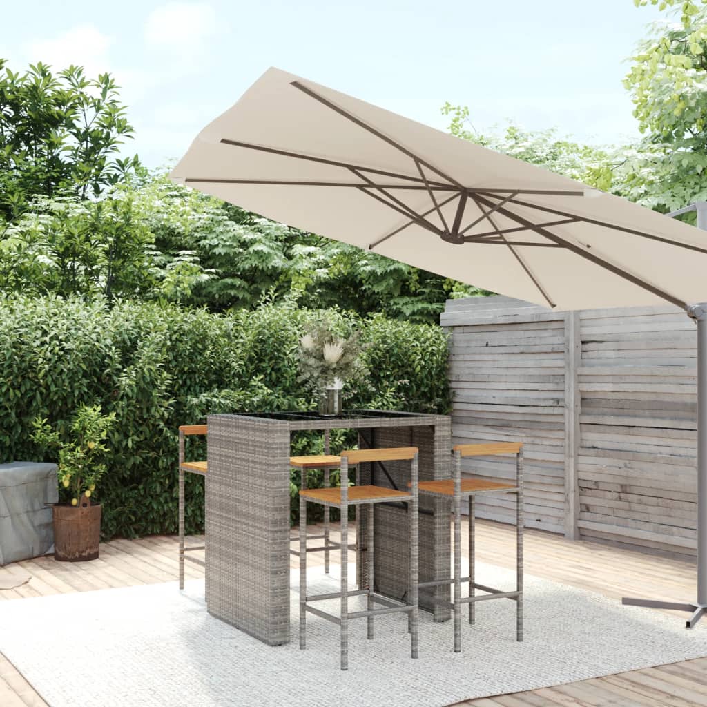 5 Pcs conjunto de bar p/ jardim vime PE/acácia maciça cinzento