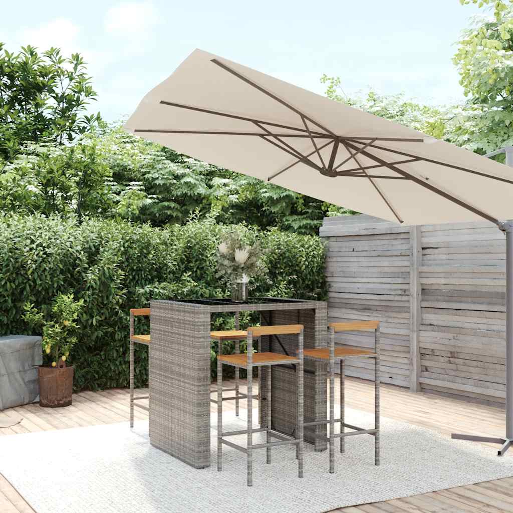 5 Pcs conjunto de bar p/ jardim vime PE/acácia maciça cinzento