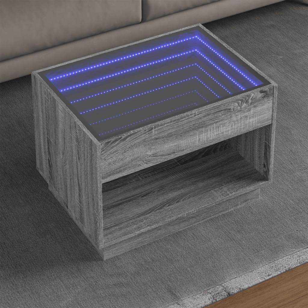 Mesa de centro luzes LED infinity 70x50x50 cm cinzento sonoma
