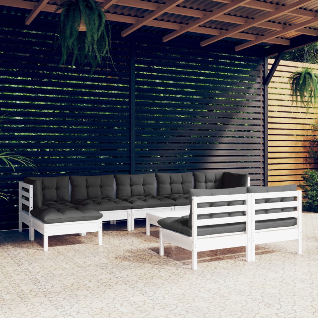 10 Pcs conjunto lounge de jardim c/ almofadões pinho branco