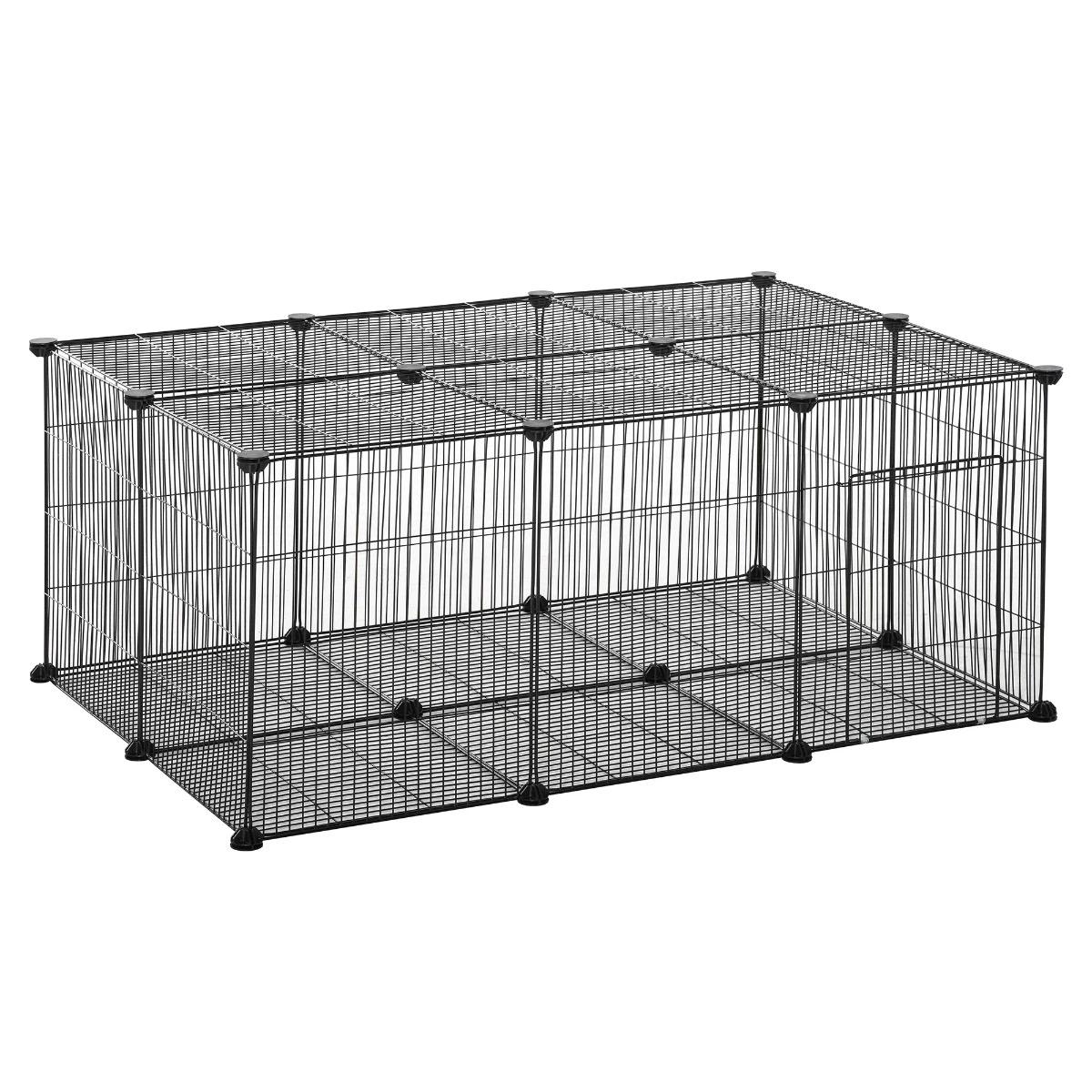 Recinto para Animais de Estimação DIY s com 22 Painéis e Porta Recinto Modular para Coelhos 105x70x45 cm Preto