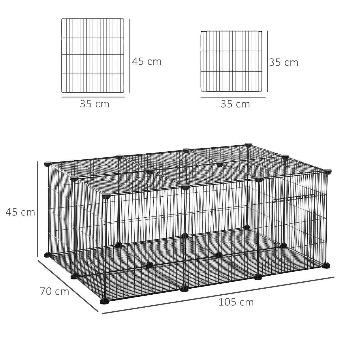 Recinto para Animais de Estimação DIY s com 22 Painéis e Porta Recinto Modular para Coelhos 105x70x45 cm Preto