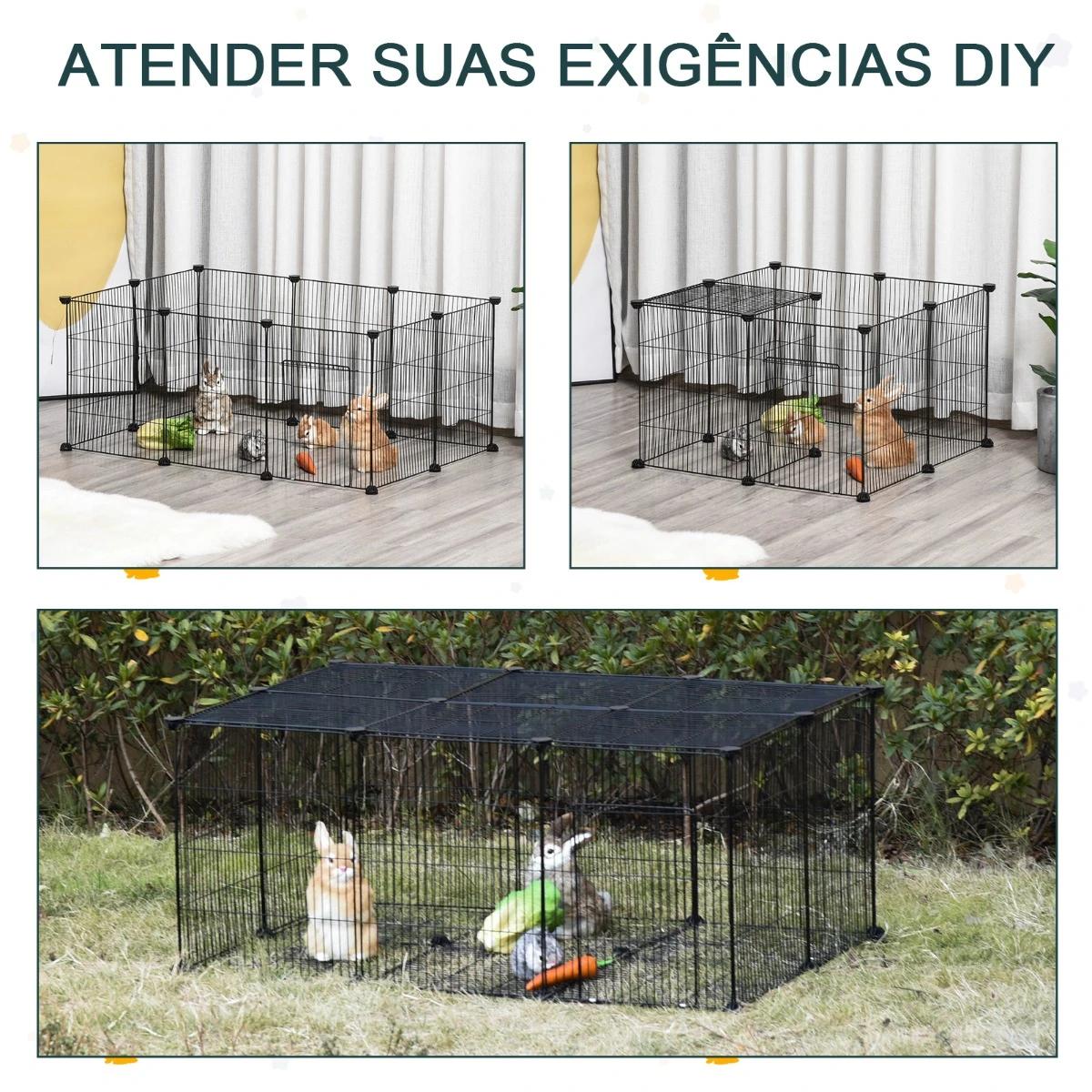Recinto para Animais de Estimação DIY s com 22 Painéis e Porta Recinto Modular para Coelhos 105x70x45 cm Preto