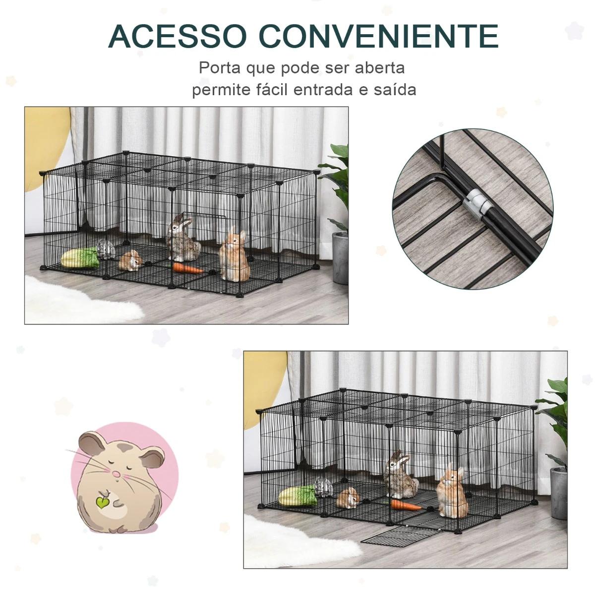 Recinto para Animais de Estimação DIY s com 22 Painéis e Porta Recinto Modular para Coelhos 105x70x45 cm Preto