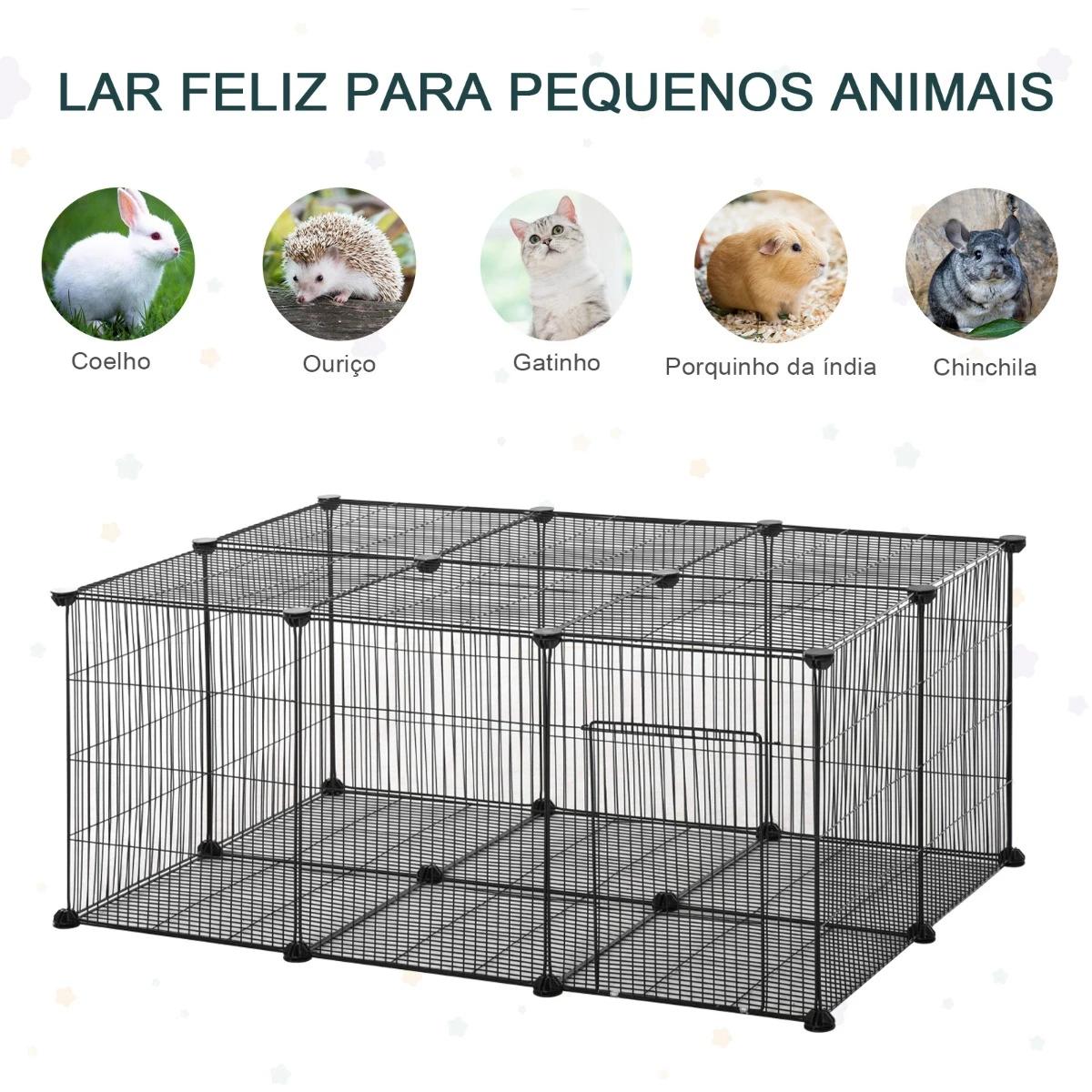 Recinto para Animais de Estimação DIY s com 22 Painéis e Porta Recinto Modular para Coelhos 105x70x45 cm Preto