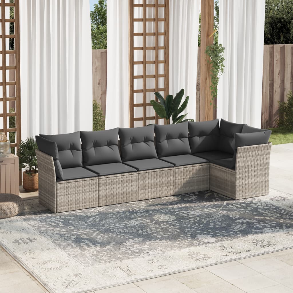 6 Pcs conj. sofás jardim com almofadões vime PE cinzento-claro