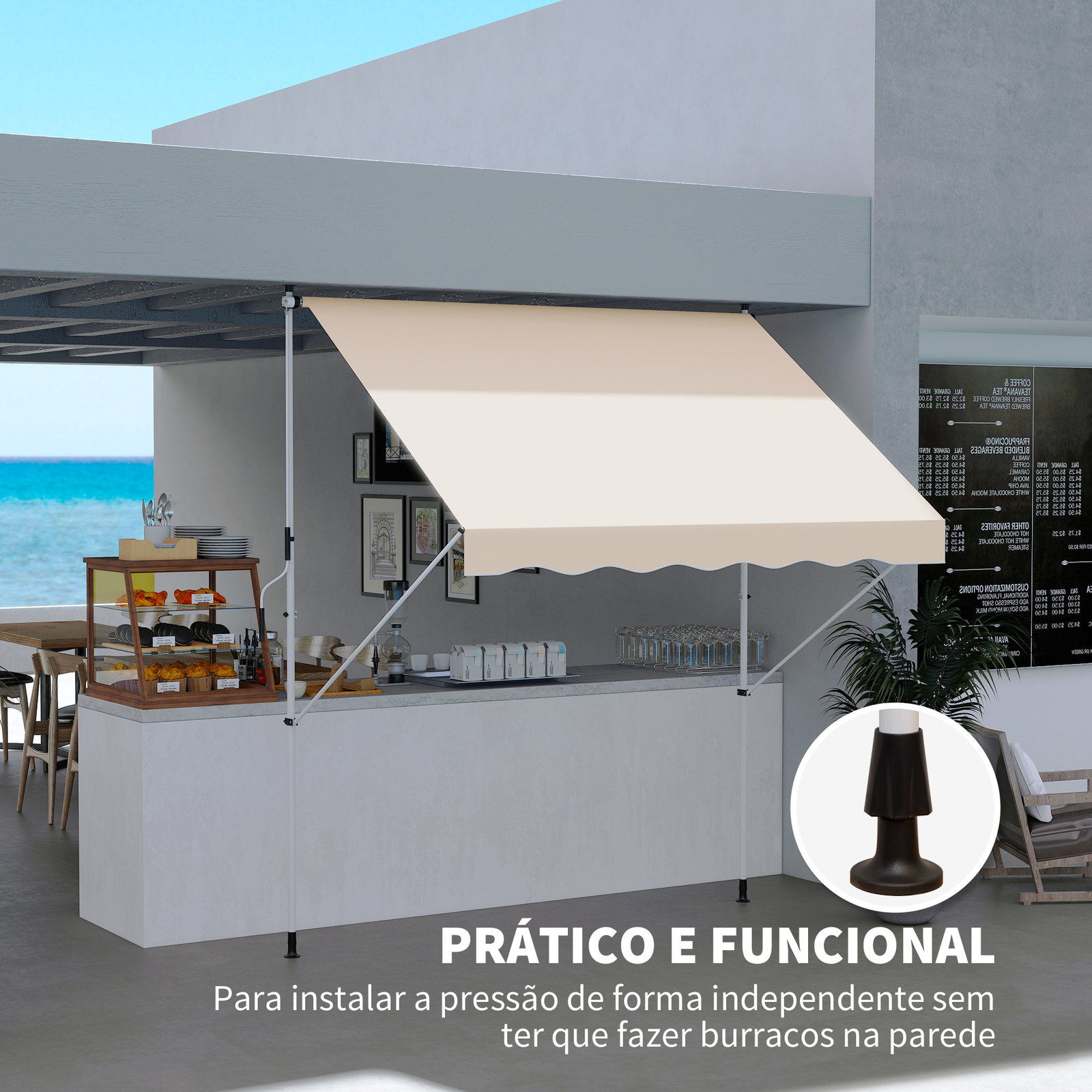 Toldo portátil pátio varanda 3x1,5m toldo manual dobrável de alumínio altura regulável com manivela para terraço jardim bege