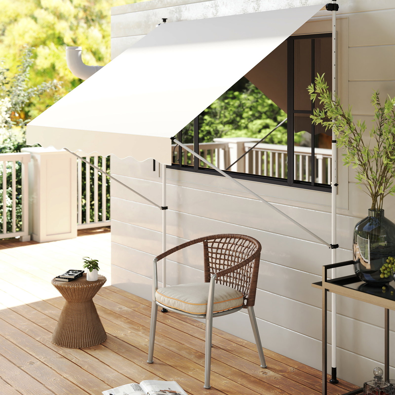 Toldo portátil pátio varanda 3x1,5m toldo manual dobrável de alumínio altura regulável com manivela para terraço jardim bege