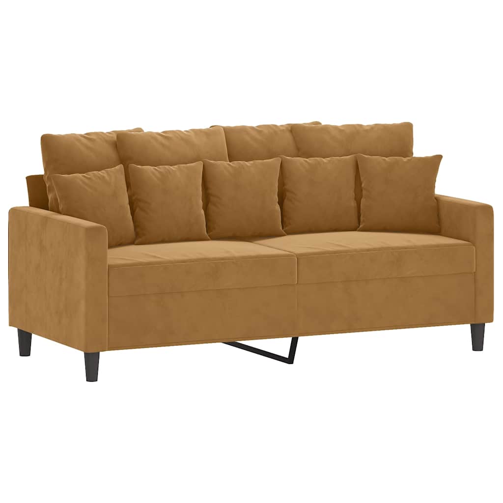 2 Pcs conjunto de sofás com almofadões veludo castanho