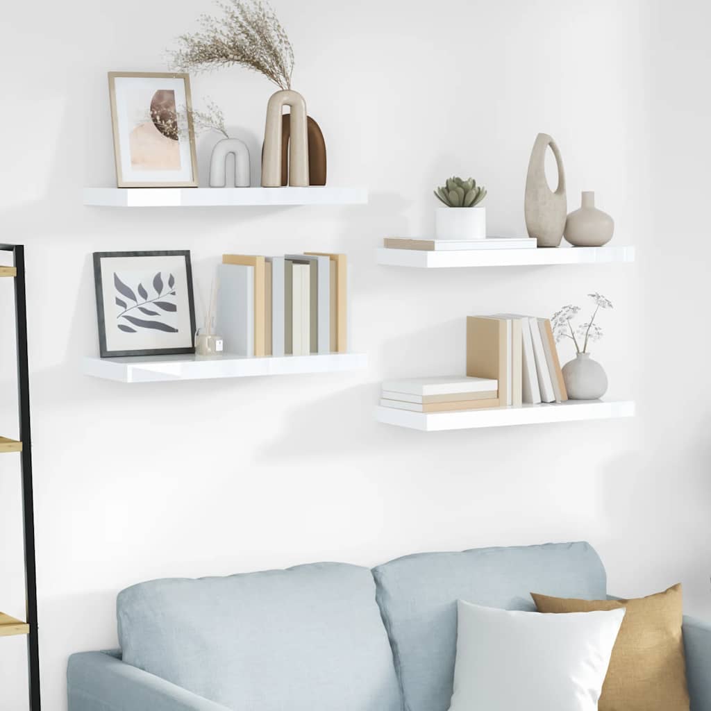 Prateleiras de parede suspensas 4 pcs 60x23,5x3,8cm MDF branco