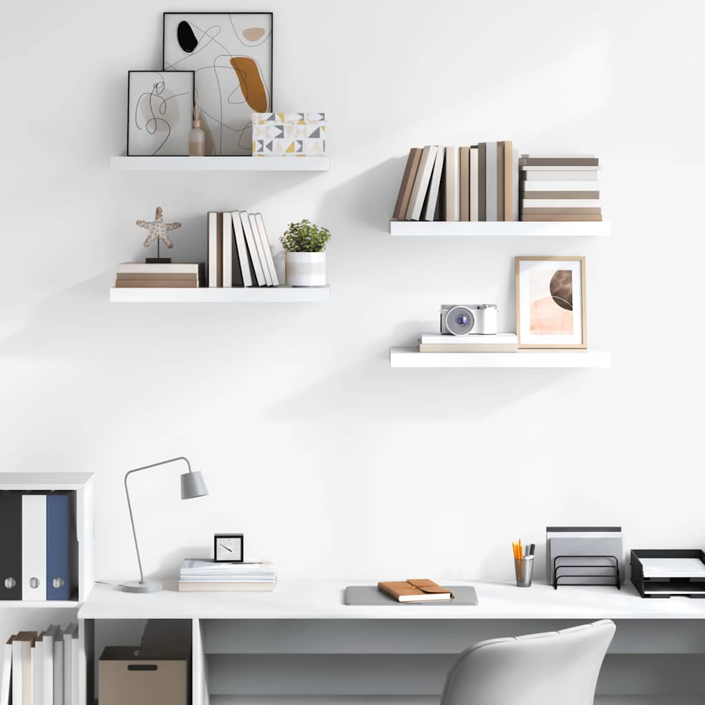 Prateleiras de parede suspensas 4 pcs 60x23,5x3,8cm MDF branco