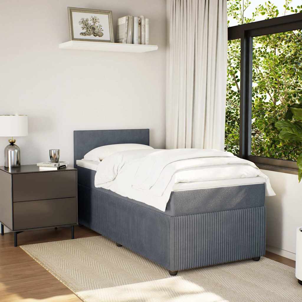 Cama com molas/colchão 90x190 cm veludo cinza-escuro