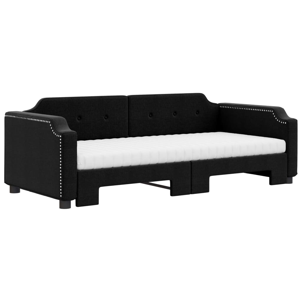 Sofá-cama com gavetão e colchões 80x200 cm tecido preto