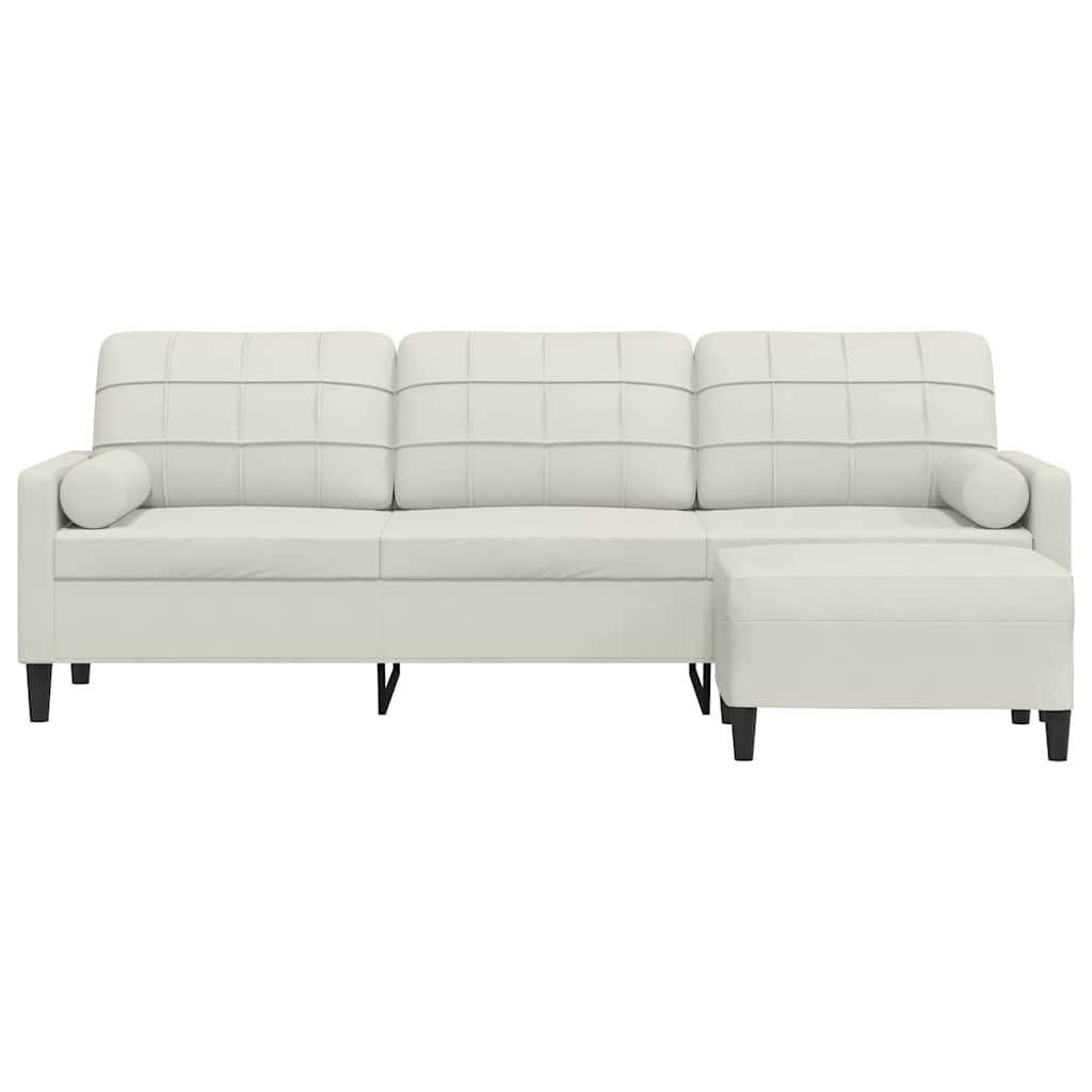 Sofá de 3 lugares com apoio de pés 210 cm veludo cor creme