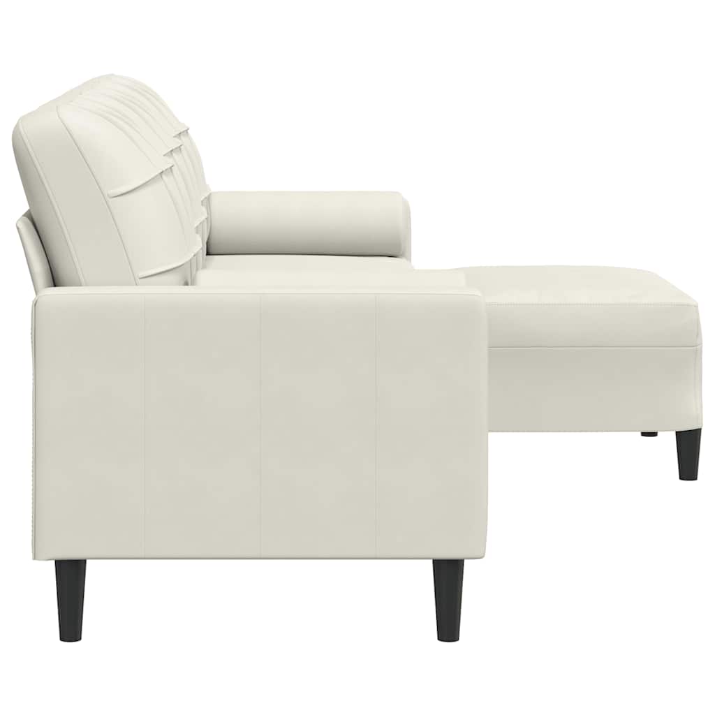 Sofá de 3 lugares com apoio de pés 210 cm veludo cor creme