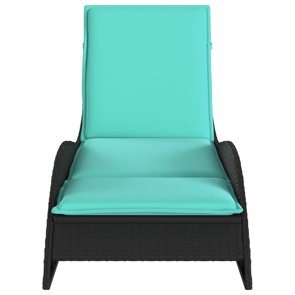 Espreguiçadeira com almofada preta 60x205x73 cm vime sintético