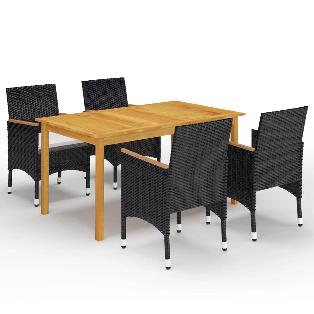 5 Pcs conjunto de jantar para jardim preto