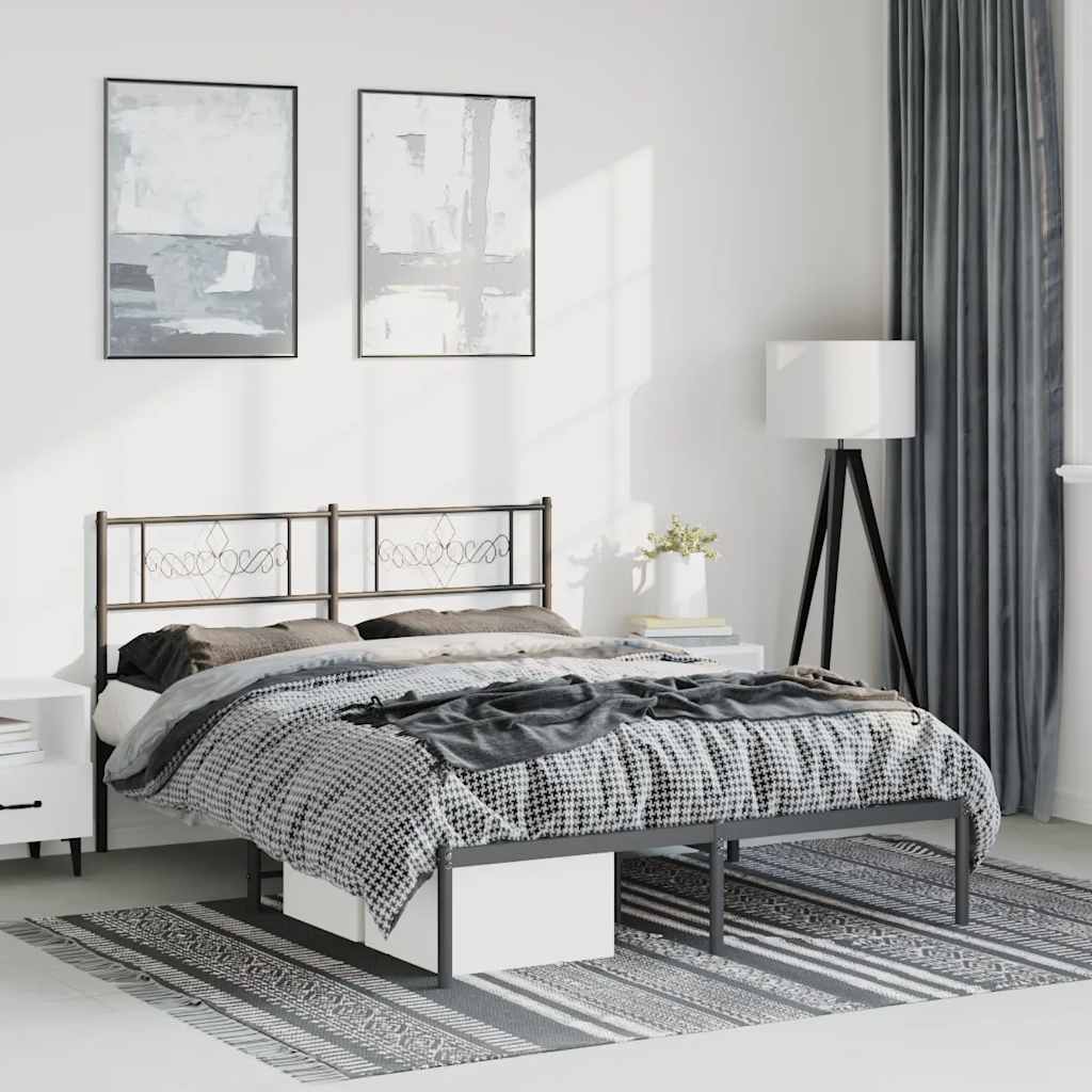 Estrutura de cama com cabeceira 135x190 cm metal preto