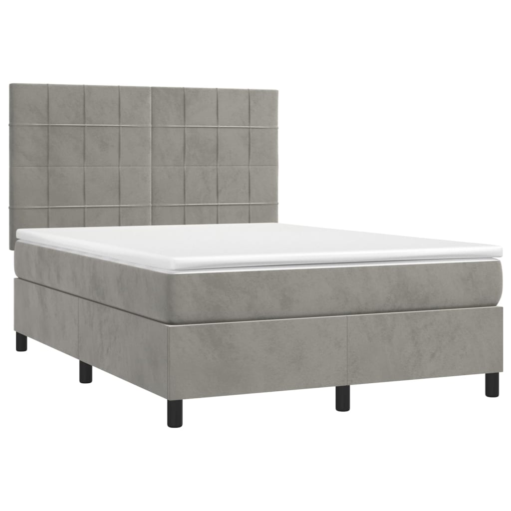 Cama com molas/colchão 140x190 cm veludo cinzento-claro