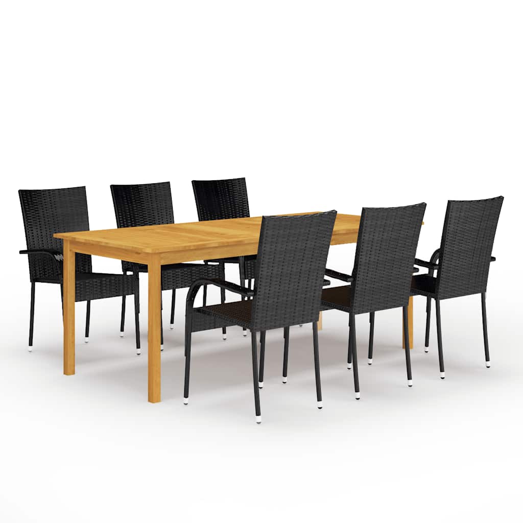 7 Pcs conjunto de jantar para jardim preto