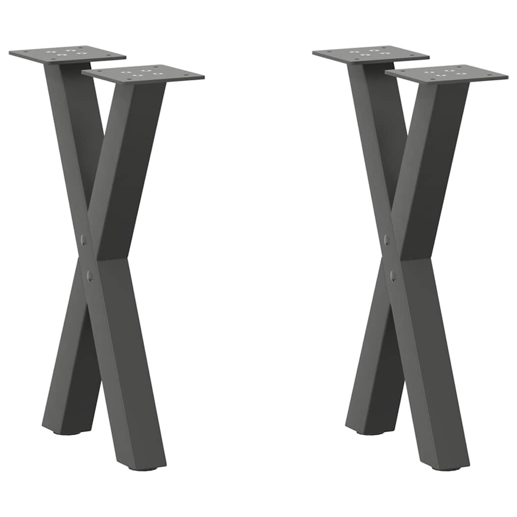 Pés para mesa de centro em formato de x, 2 peças, antracite, 38x(42-43) cm, aço