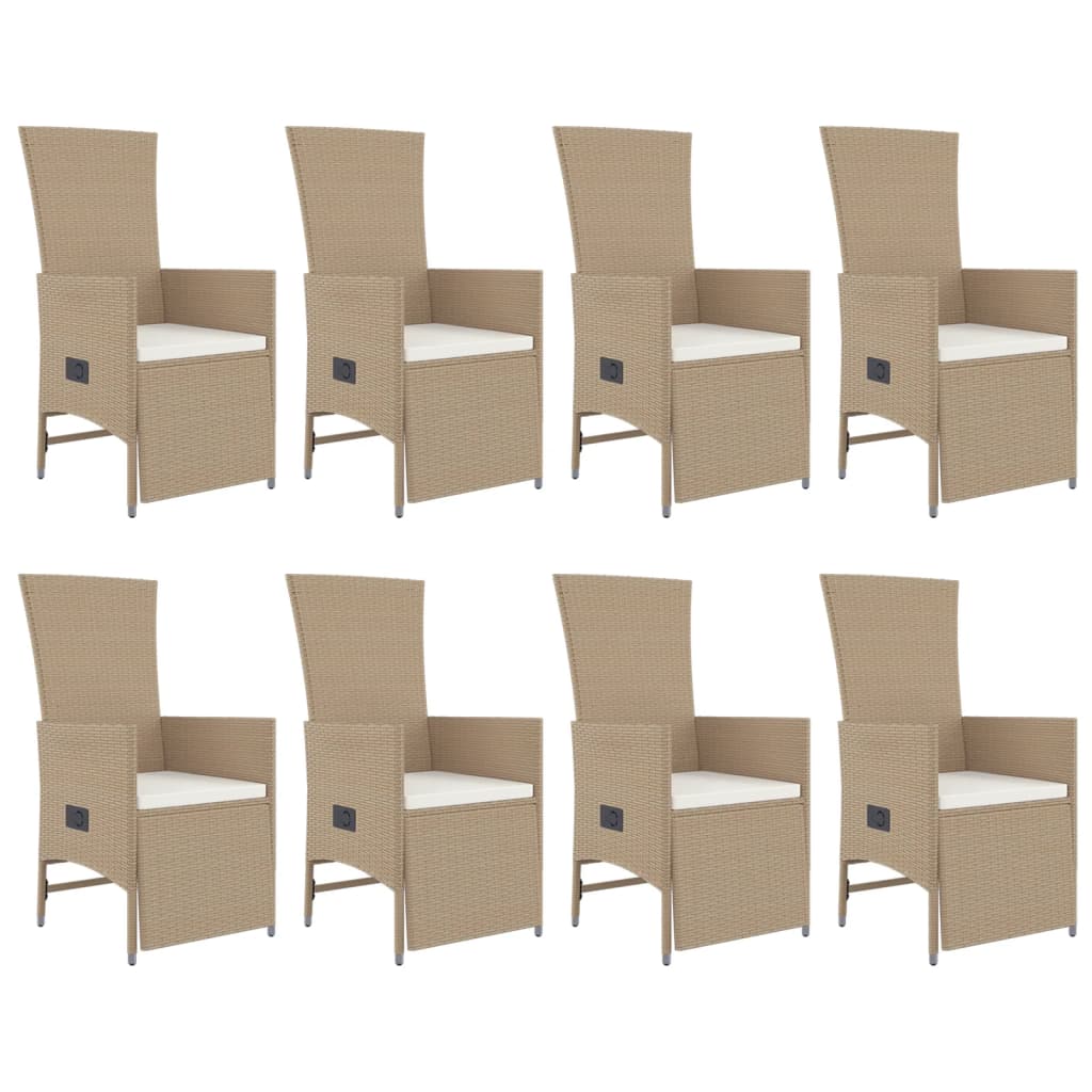 9 Pcs conjunto de jantar p/ jardim com almofadões vime PE bege
