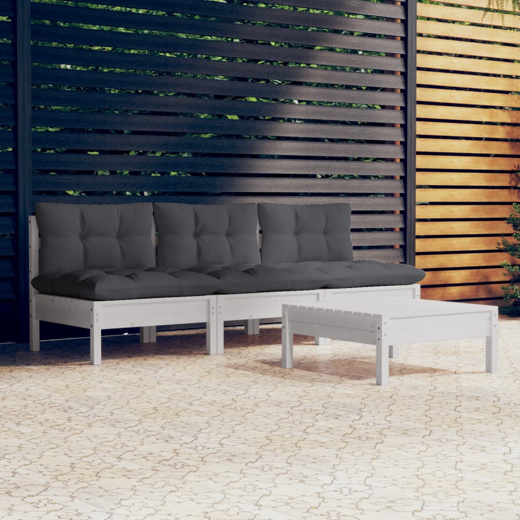4 Pcs conj. lounge de jardim com almofadões antracite pinho
