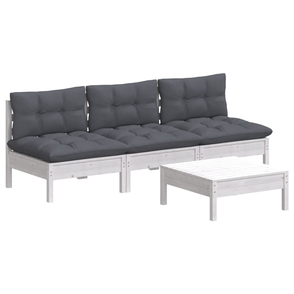 4 Pcs conj. lounge de jardim com almofadões antracite pinho