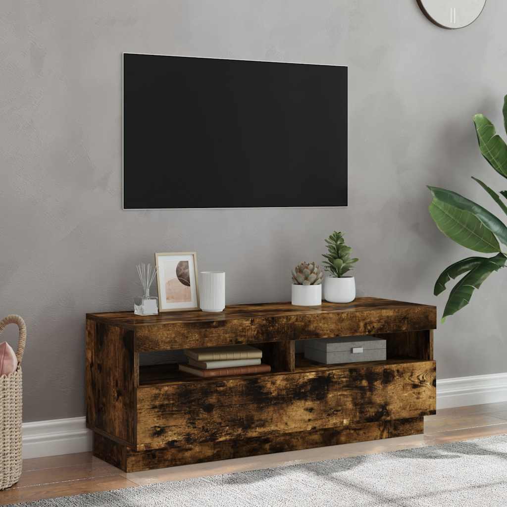 Móvel de TV com luzes LED 100x35x40 cm carvalho fumado