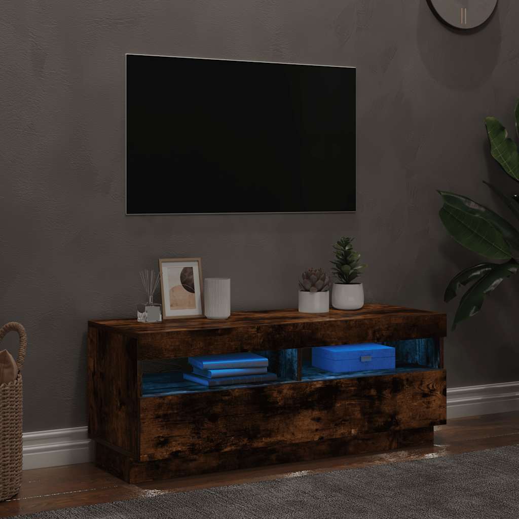 Móvel de TV com luzes LED 100x35x40 cm carvalho fumado
