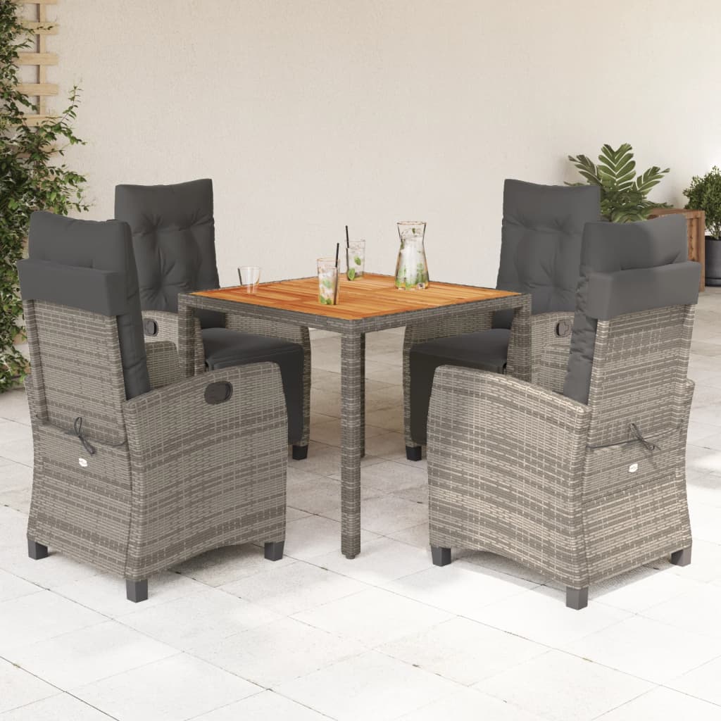 5 Pcs conjunto de jantar p/ jardim c/ almofadões vime PE cinza