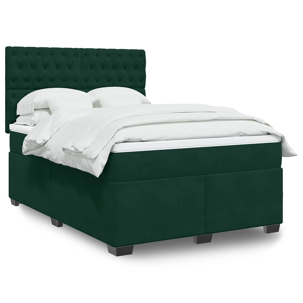 Cama com molas/colchão 140x190 cm veludo verde-escuro