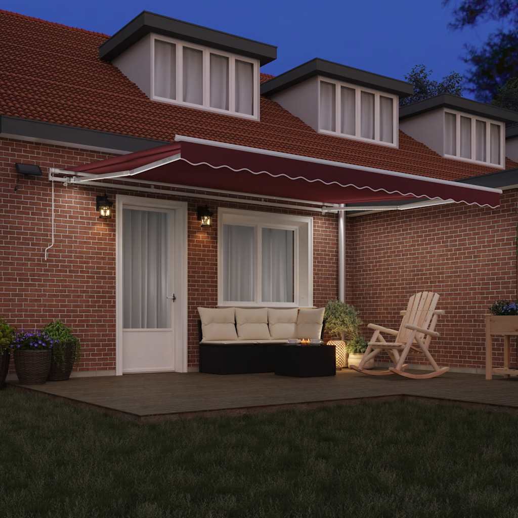 Toldo retrátil manual com luz LED 450x300 cm bordô