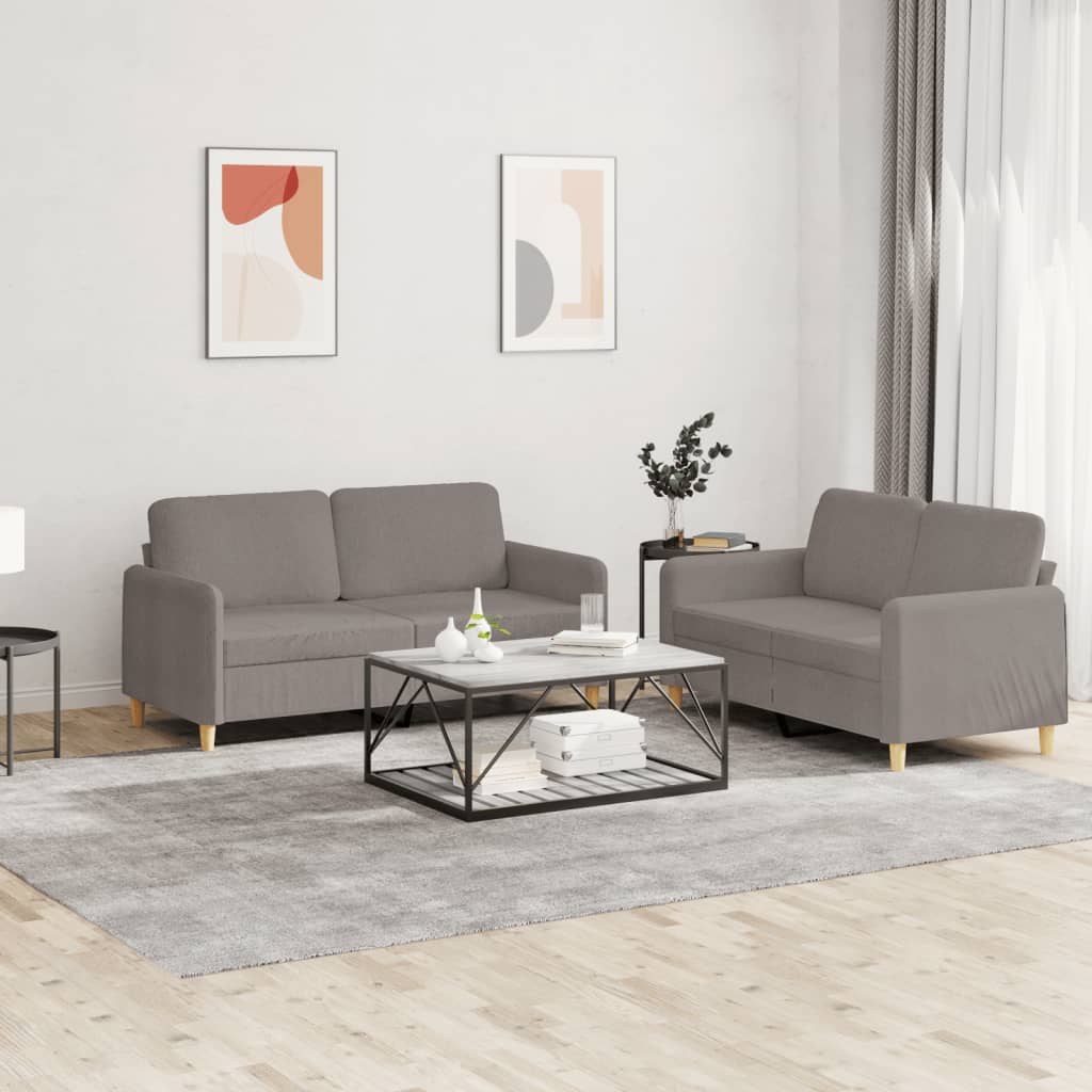 2 Pcs conjunto de sofás com almofadões tecido cinza-acastanhado