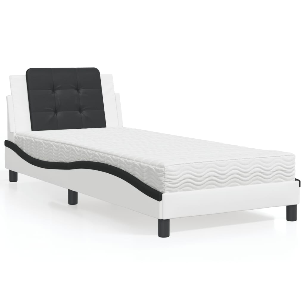 Estrutura de cama sem colchão zadar 90x190 cm couro artificial preto e branco