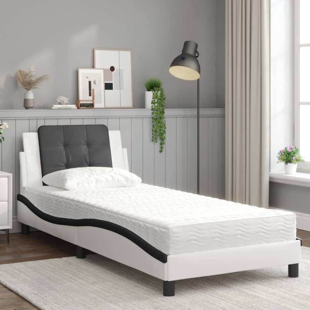 Estrutura de cama sem colchão zadar 90x190 cm couro artificial preto e branco
