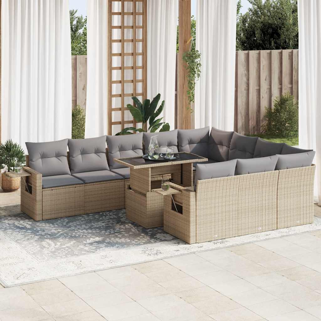 11 Pcs conjunto sofás de jardim c/ almofadões vime PE bege