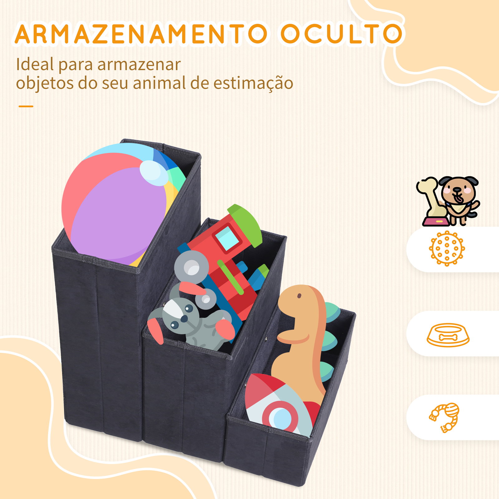 Escada para animais de estimação de 3 degraus dobrável com tampa e espaço de armazenamento escada para cães gatos pequenos para cama sofá 40x54x48cm preto