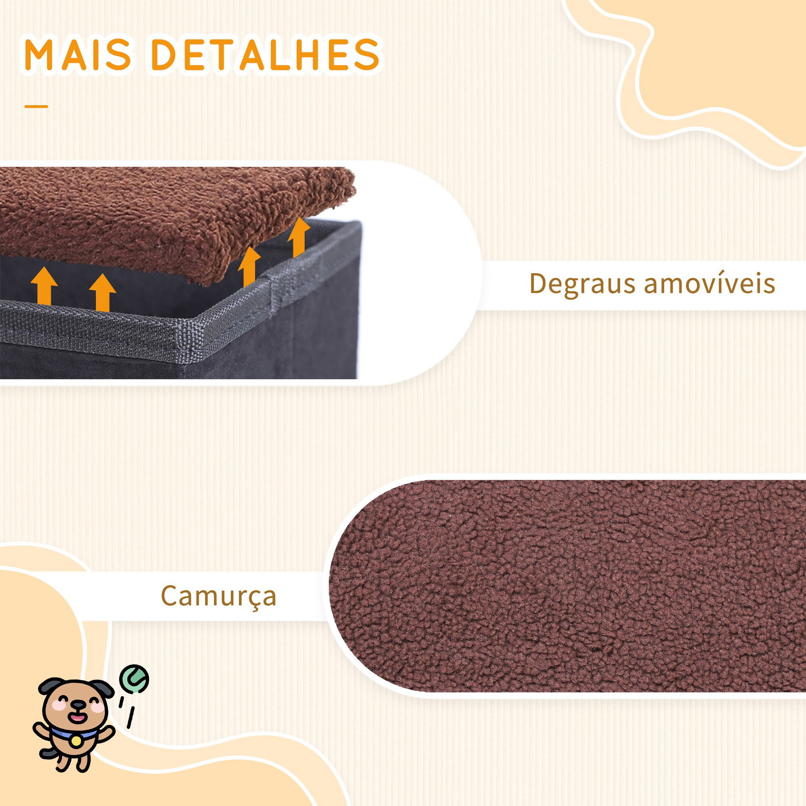 Escada para animais de estimação de 3 degraus dobrável com tampa e espaço de armazenamento escada para cães gatos pequenos para cama sofá 40x54x48cm preto