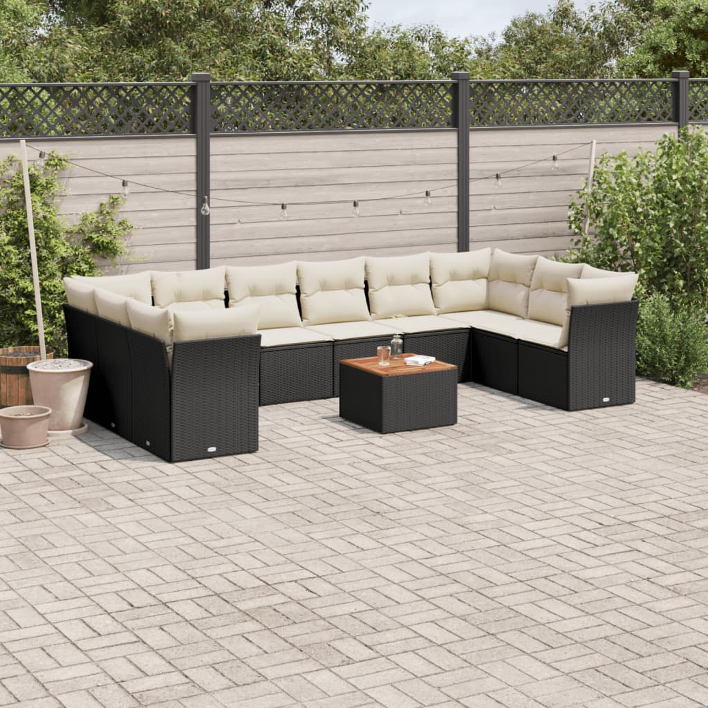 11 Pcs conjunto sofás de jardim c/ almofadões vime PE preto