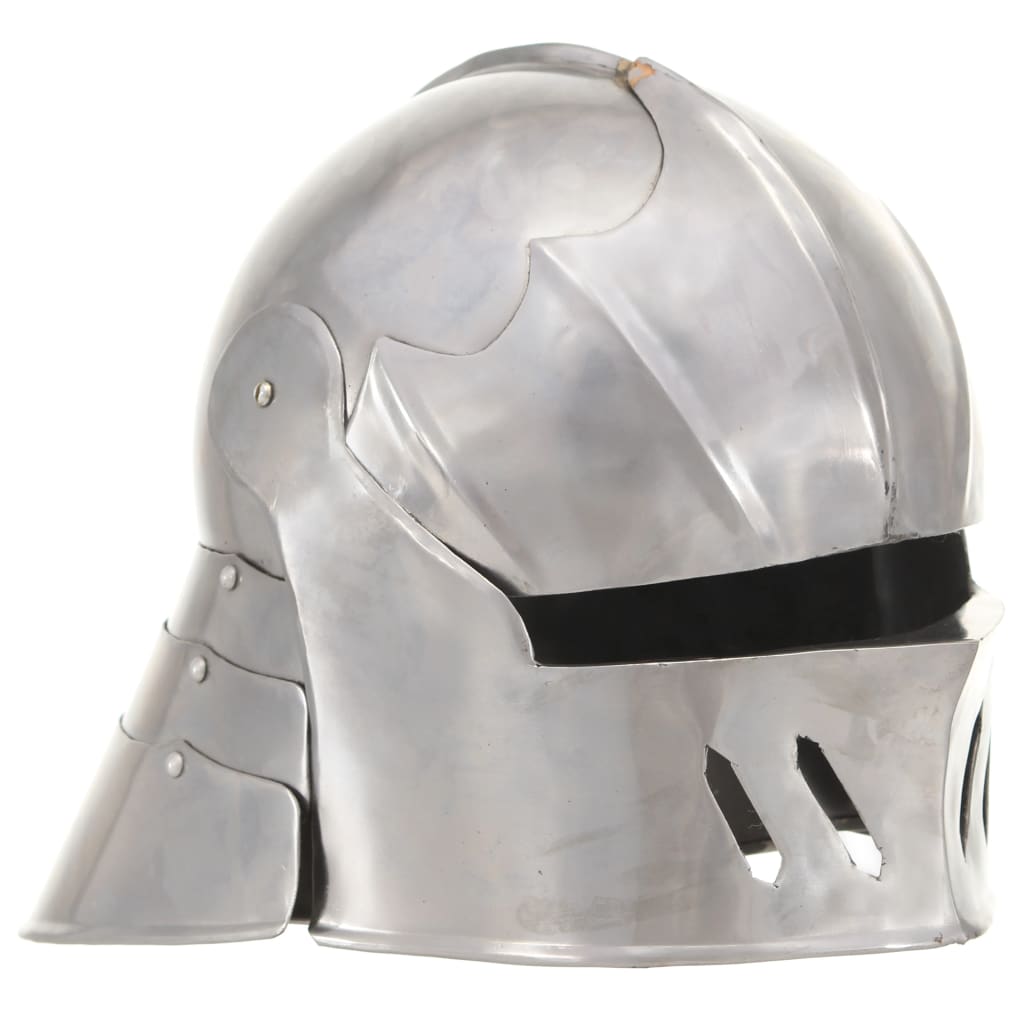 Capacete de cavaleiro medieval réplica larp aço prateado
