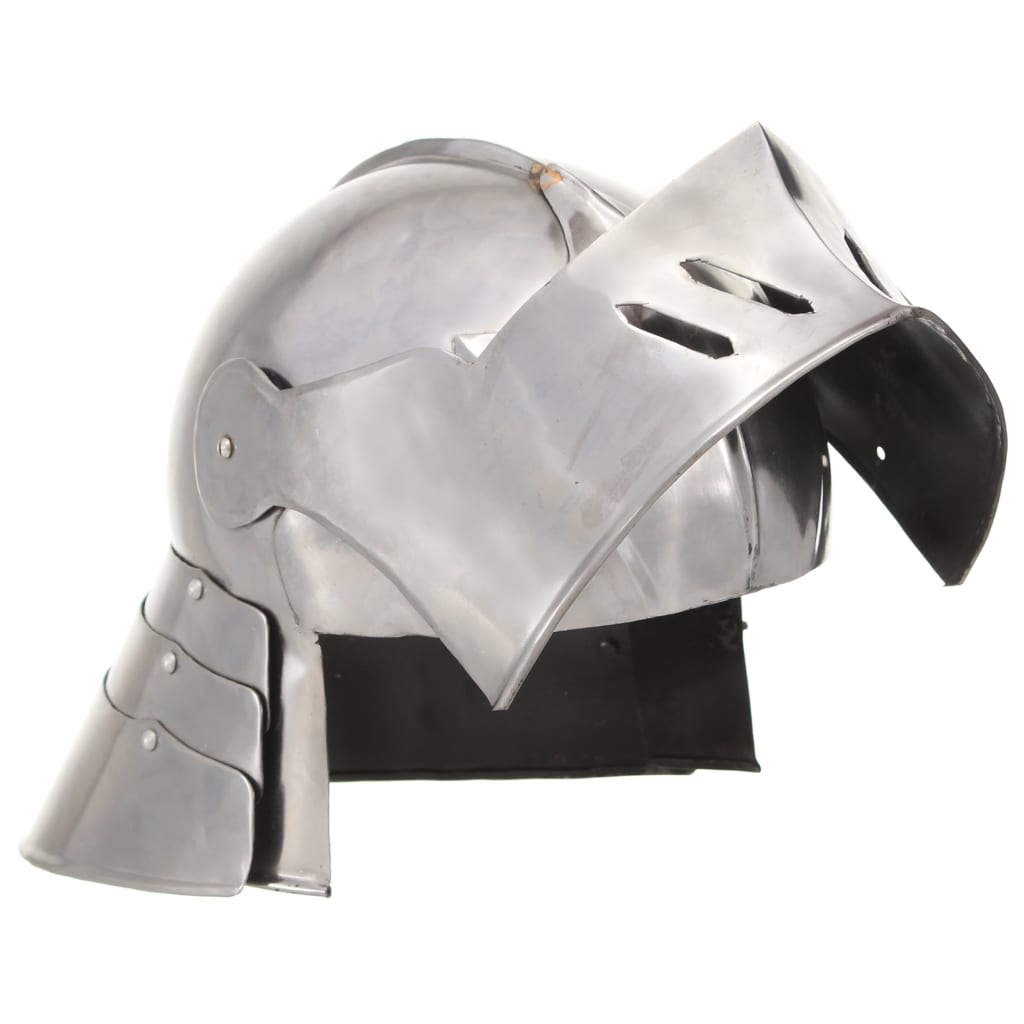 Capacete de cavaleiro medieval réplica larp aço prateado