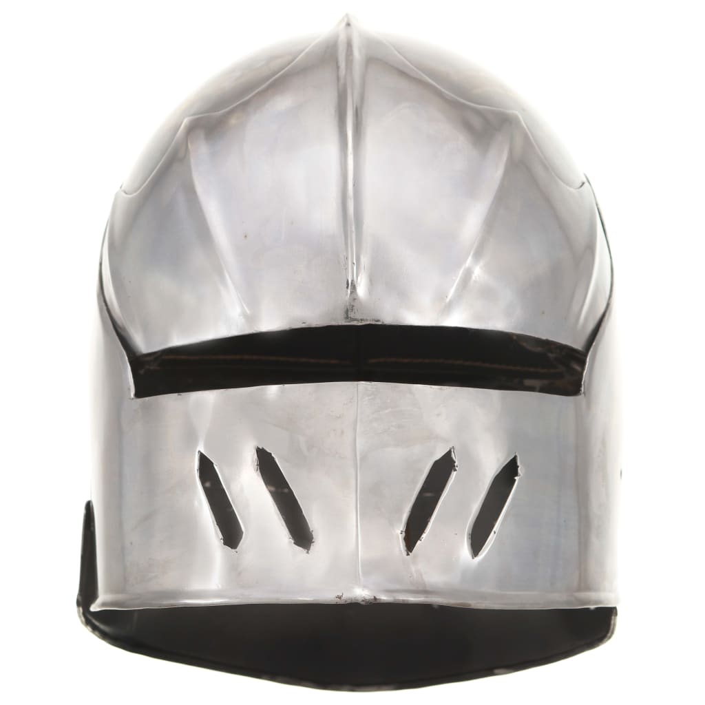 Capacete de cavaleiro medieval réplica larp aço prateado